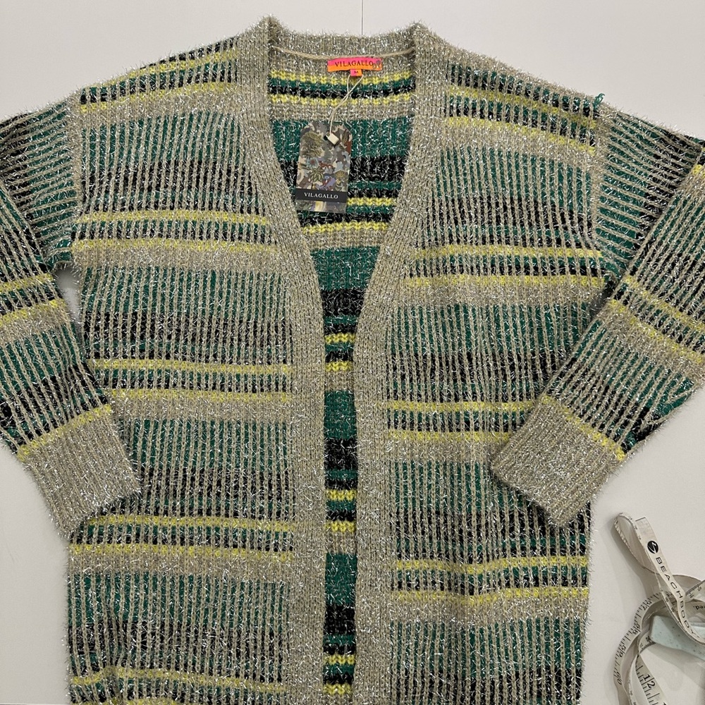 Anthropologie Vilagallo Metallic Fuzzy Knit Oversized Cardigan Sweater SZ Medium